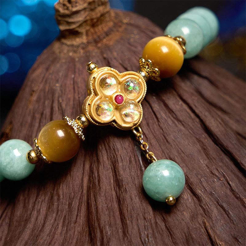 Bracelet de prospérité en jade jaune œil de tigre 14-16 cm