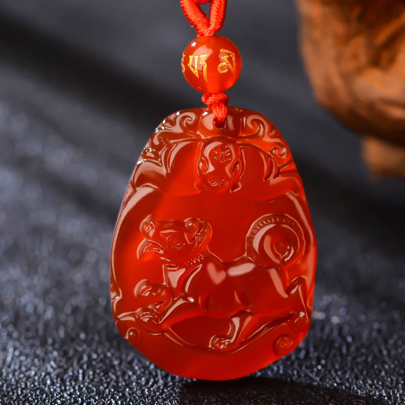 Collier en agate rouge signe du zodiaque chinois | Calme et confiance
