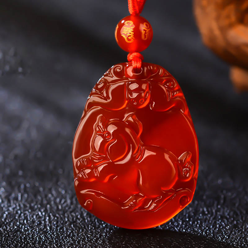 Collier en agate rouge signe du zodiaque chinois | Calme et confiance