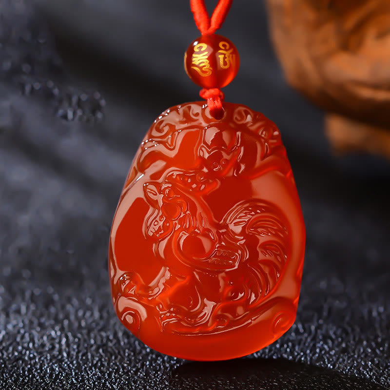 Collier en agate rouge signe du zodiaque chinois | Calme et confiance
