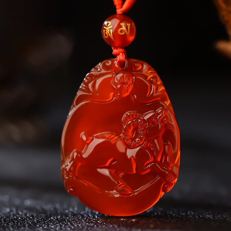 Collier en agate rouge signe du zodiaque chinois | Calme et confiance