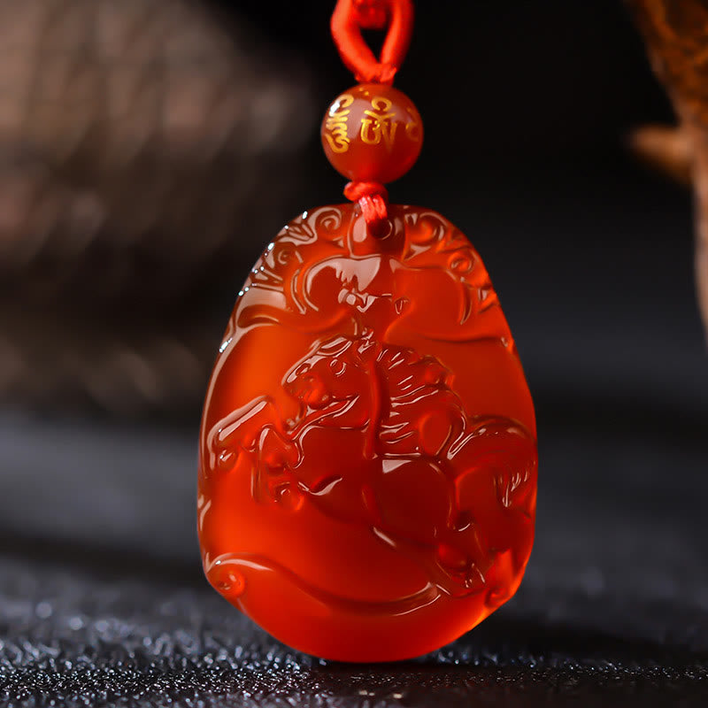 Collier en agate rouge signe du zodiaque chinois | Calme et confiance