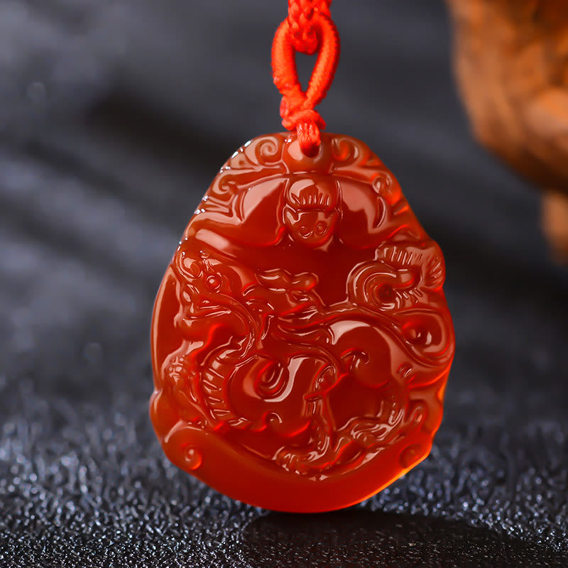 Collier en agate rouge signe du zodiaque chinois | Calme et confiance