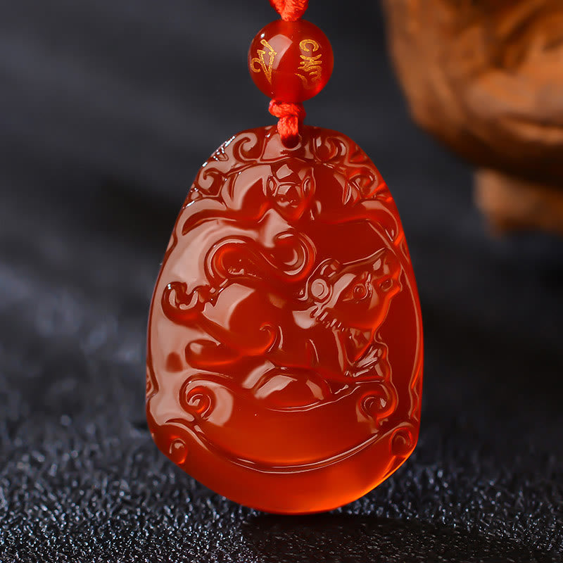 Collier en agate rouge signe du zodiaque chinois | Calme et confiance