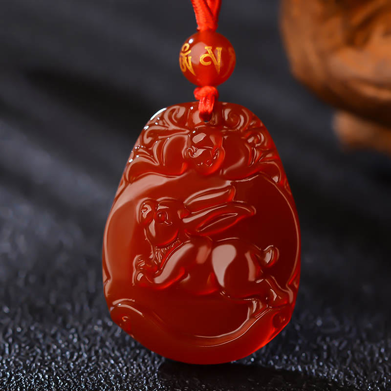 Collier en agate rouge signe du zodiaque chinois | Calme et confiance