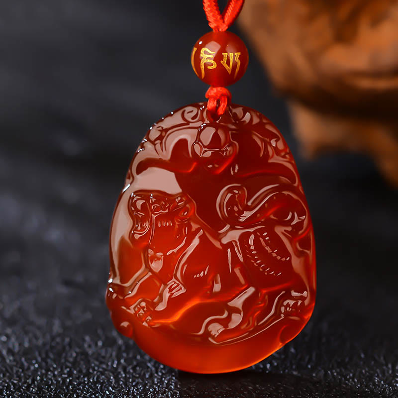 Collier en agate rouge signe du zodiaque chinois | Calme et confiance
