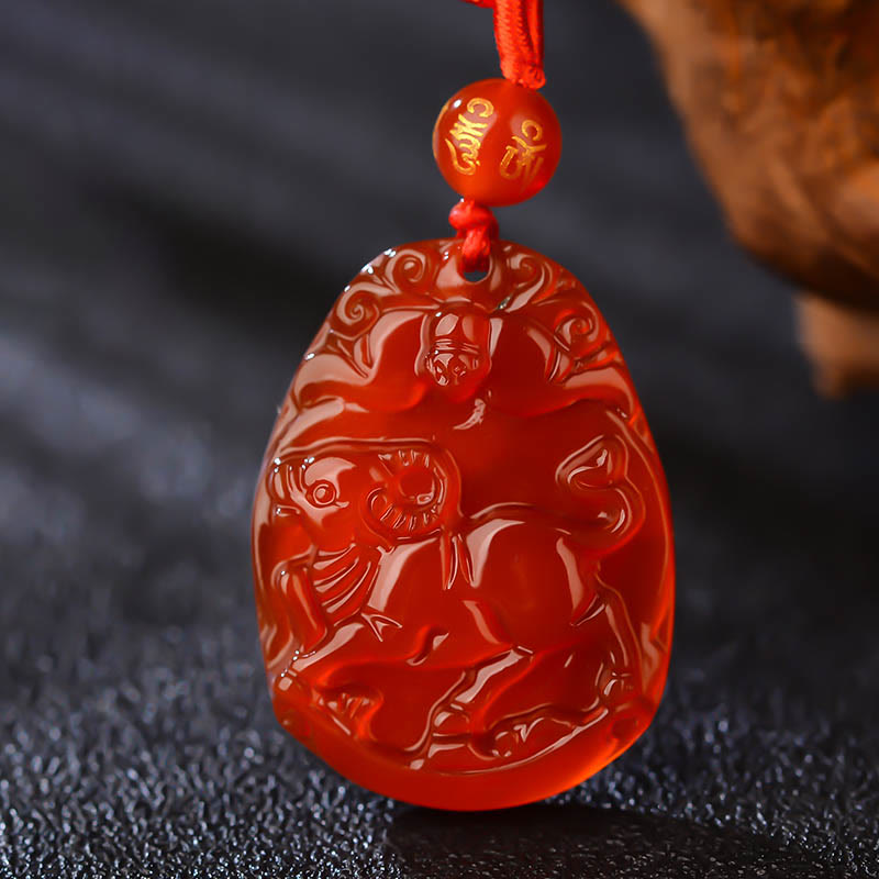 Collier en agate rouge signe du zodiaque chinois | Calme et confiance
