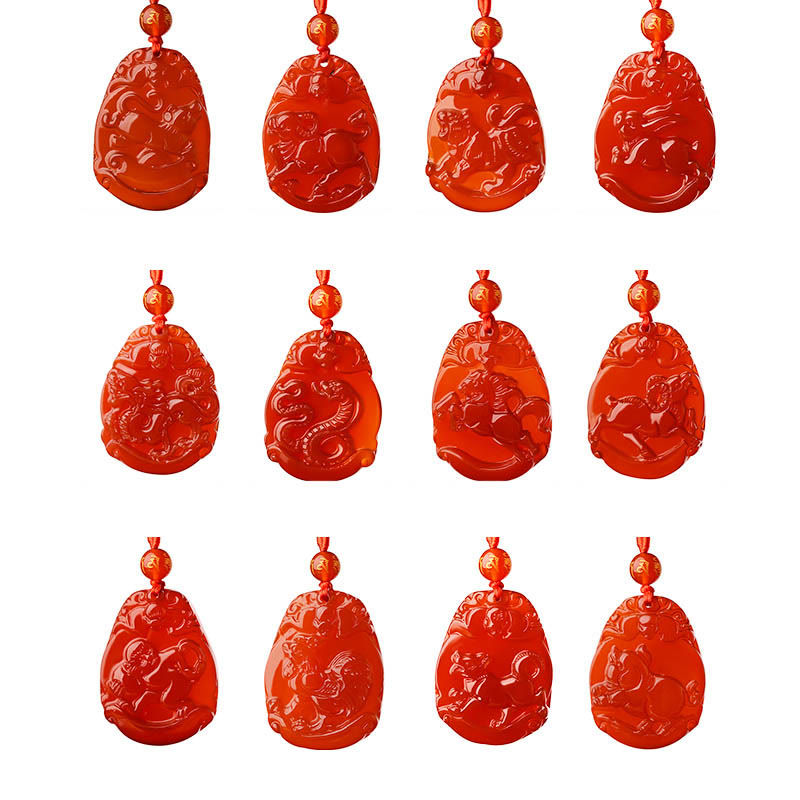 Collier en agate rouge signe du zodiaque chinois | Calme et confiance