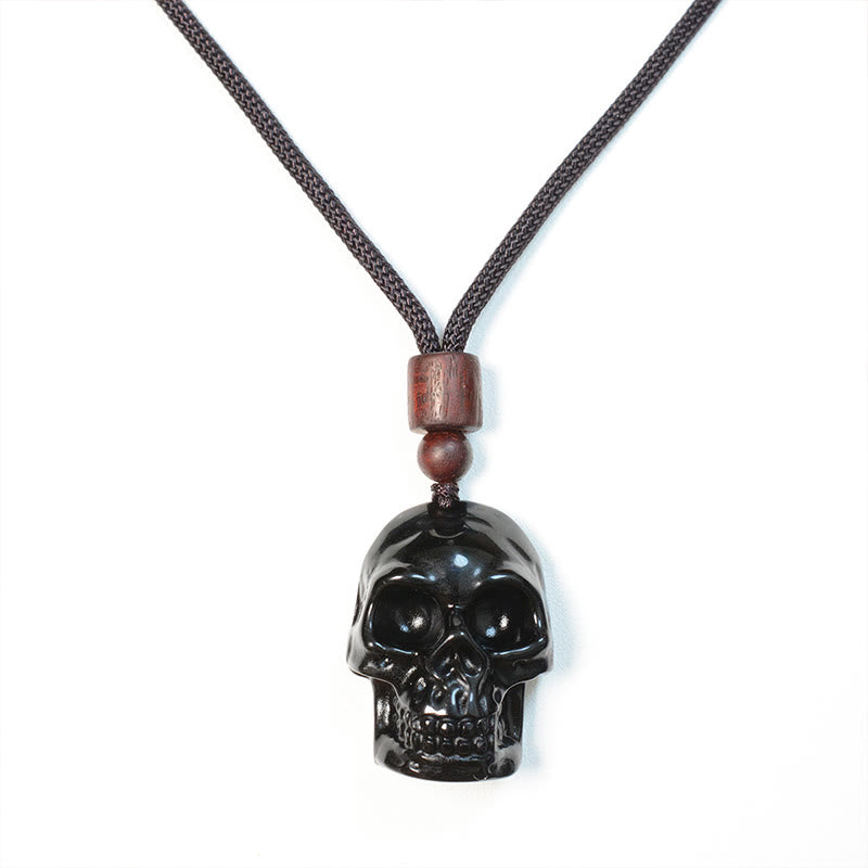 Collier squelette en obsidienne noire pour l'épanouissement et la transformation