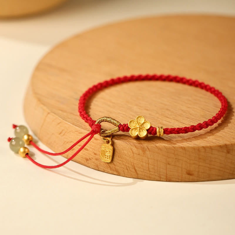 Bracelet porte-bonheur en jade Hetian de 6 mm avec fleur de pêcher