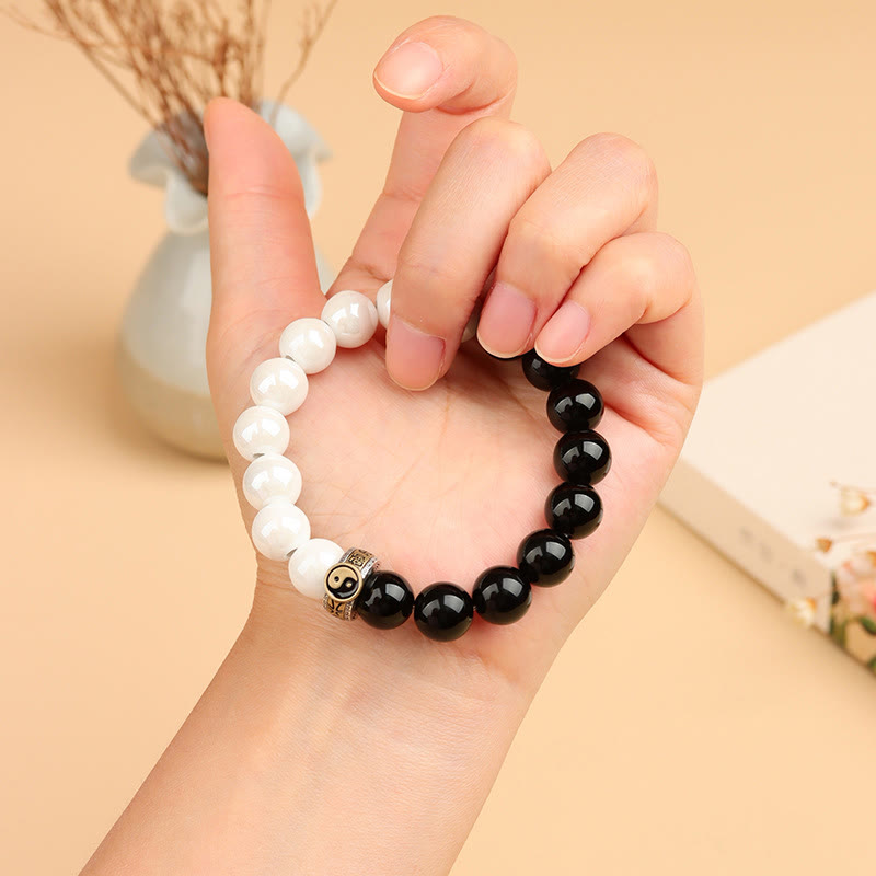 Bracelet en porcelaine blanche obsidienne Yin Yang