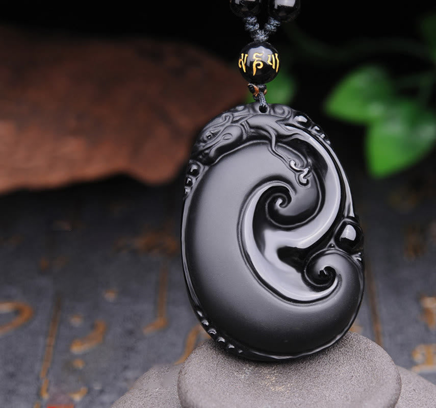 Collier pendentif en obsidienne noire PiXiu Force