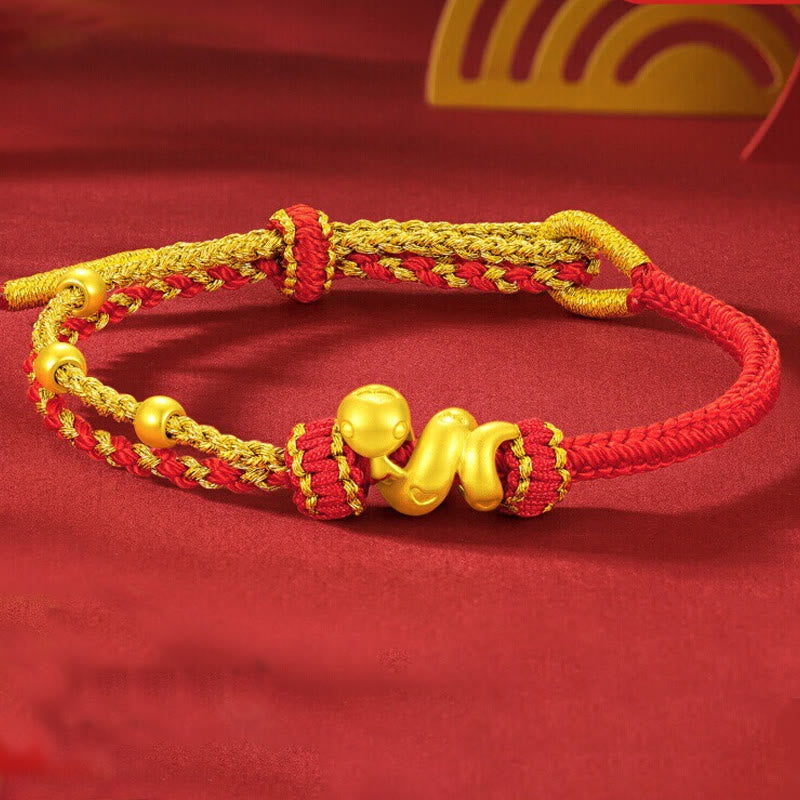 Bracelet porte-bonheur serpent en or 999 avec fil rouge