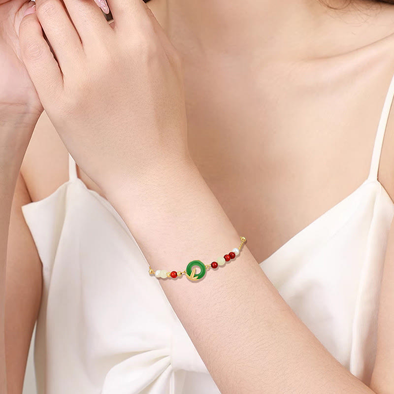 Bracelet boucle de paix en argent et calcédoine verte