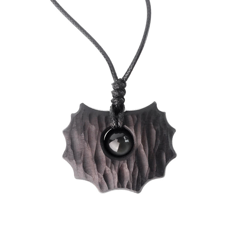 Collier Paix Calme en Bois d'Ébène et Obsidienne de Forme Irrégulière