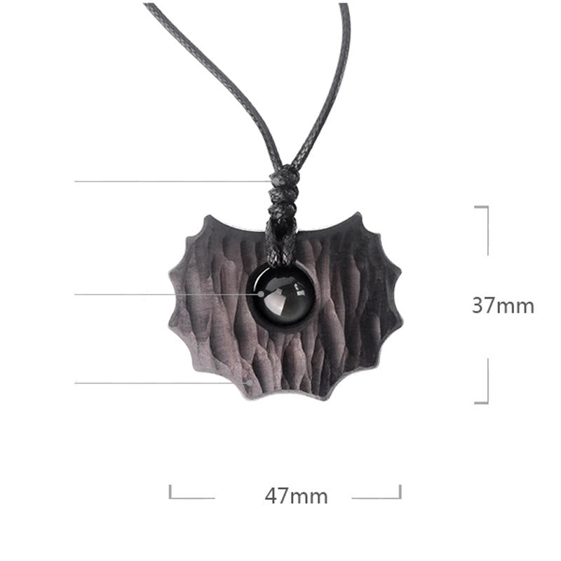 Collier Paix Calme en Bois d'Ébène et Obsidienne de Forme Irrégulière