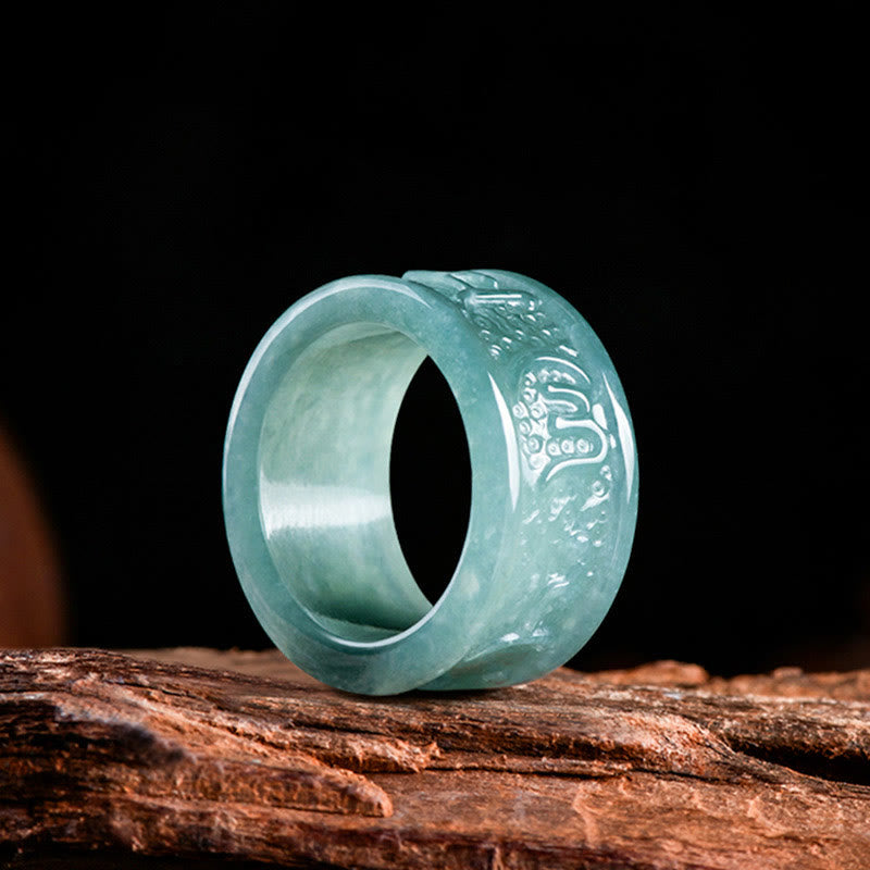 Bague de prospérité en jade naturel Om Mani Padme Hum 18 mm