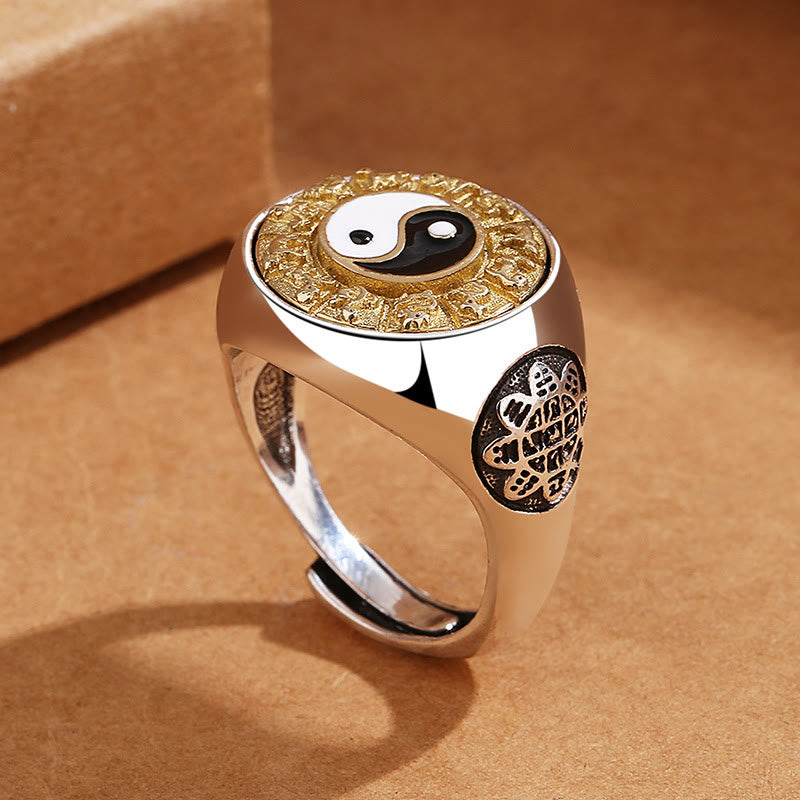 Bague Yin Yang ajustable en cuivre avec signe du zodiaque chinois pour la richesse