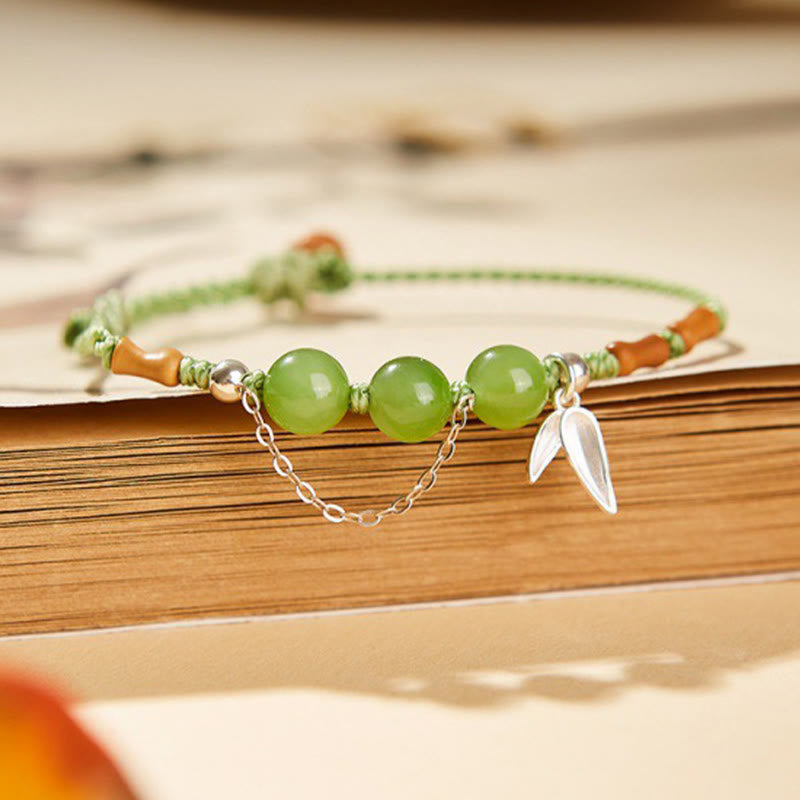 Bracelet en bambou et jade Hetian et calcédoine