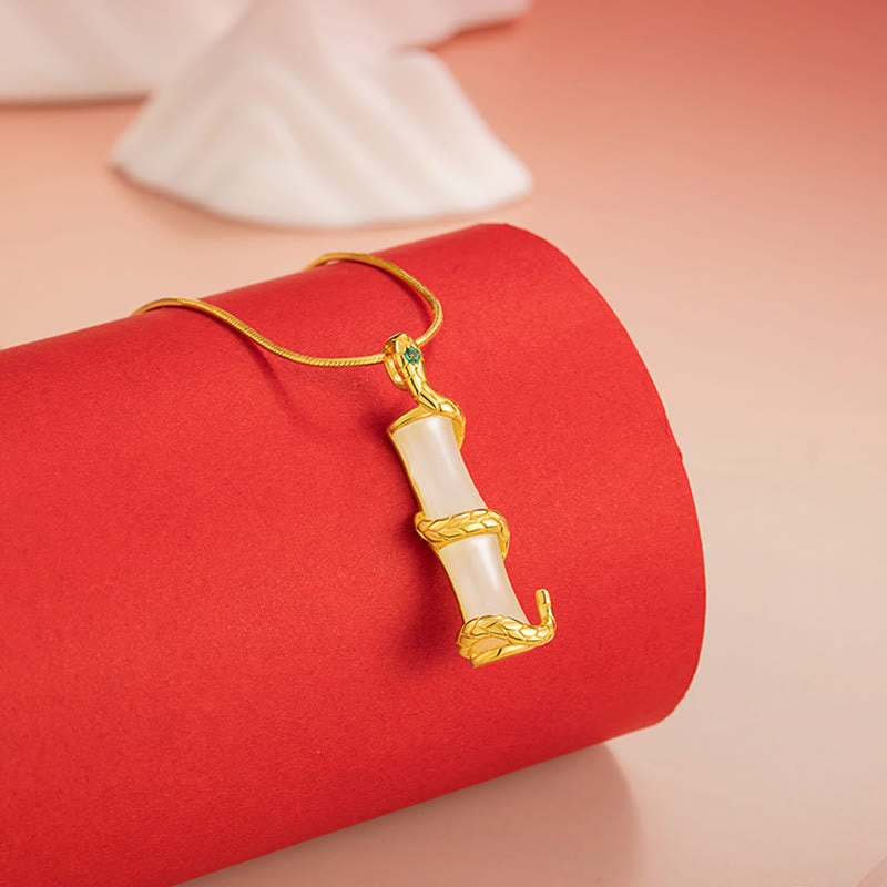 Collier serpent en jade et bambou Hetian | Argent sterling 925