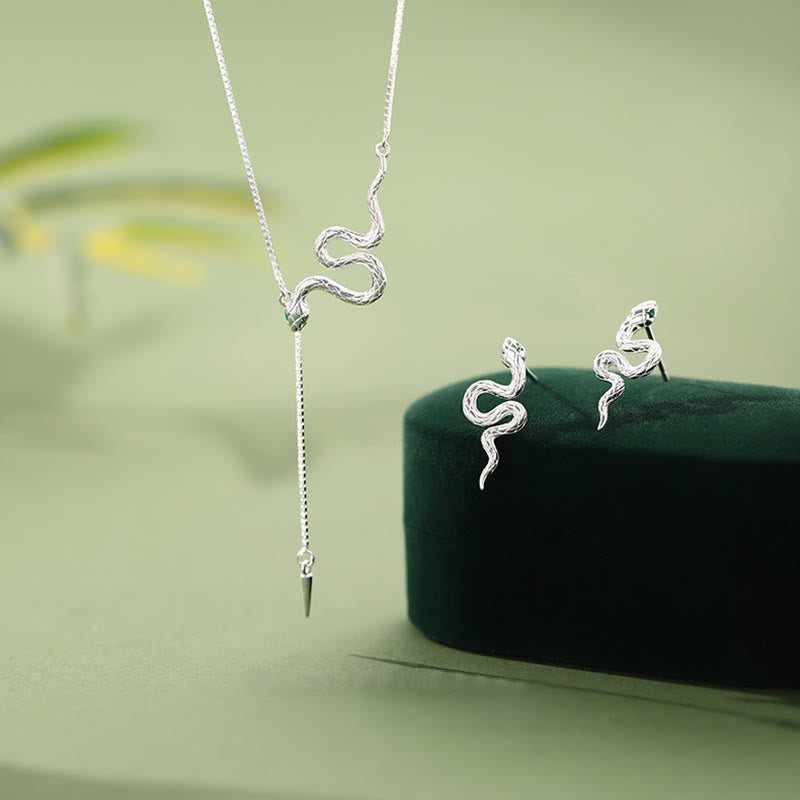 925 Sterling Silver Snake Balance Necklace Pendant Earrings Set