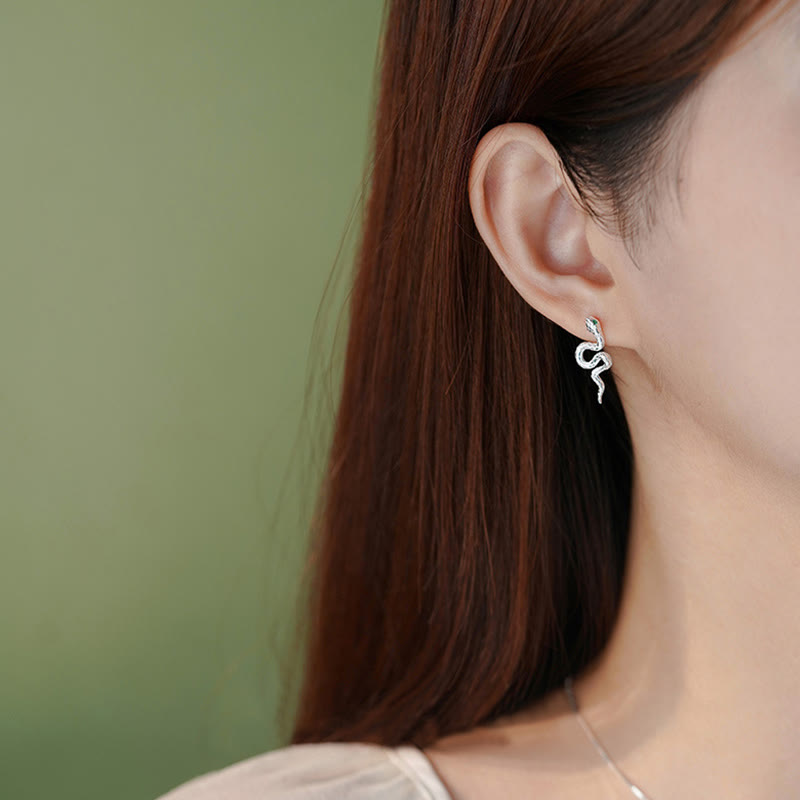 Ensemble collier et boucles d'oreilles en argent sterling 925 avec pendentif serpent