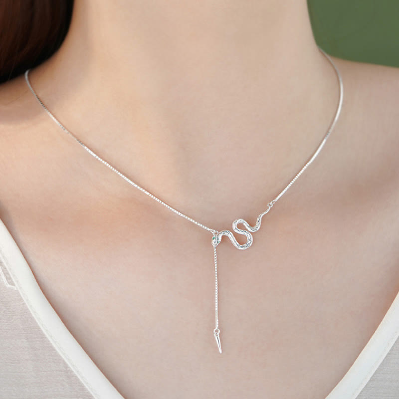 Ensemble collier et boucles d'oreilles en argent sterling 925 avec pendentif serpent