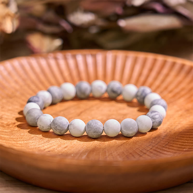 Bracelet Courage en jaspe Picasso blanc turquoise 10 mm