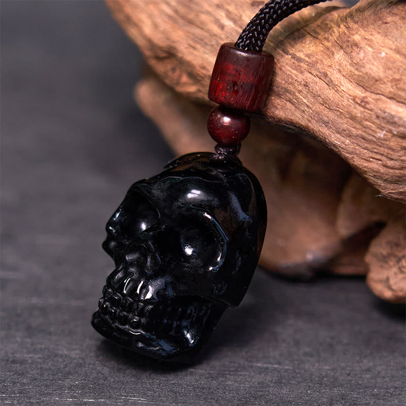 Collier squelette en obsidienne noire pour l'épanouissement et la transformation