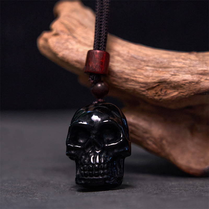 Collier squelette en obsidienne noire pour l'épanouissement et la transformation