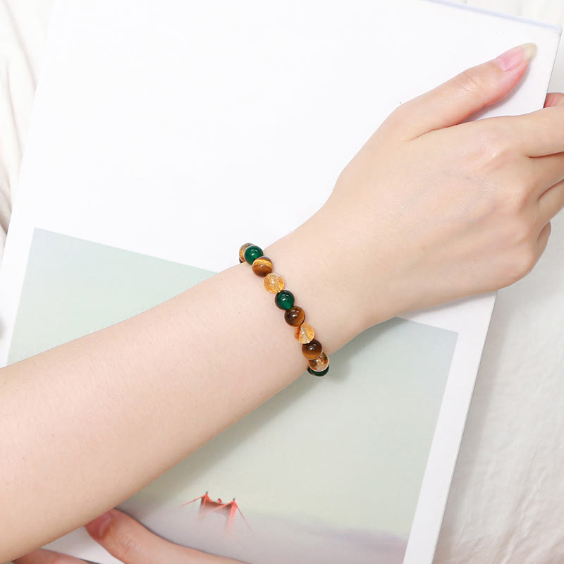 Bracelet de protection œil de tigre 8 mm agate verte citrine