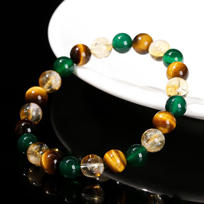 Bracelet de protection œil de tigre 8 mm agate verte citrine