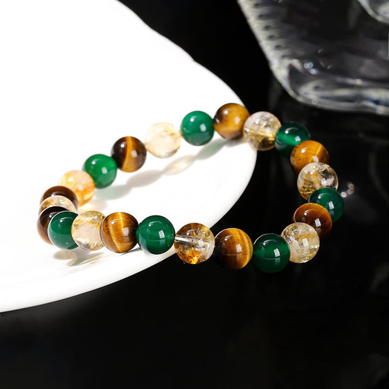 Bracelet de protection œil de tigre 8 mm agate verte citrine