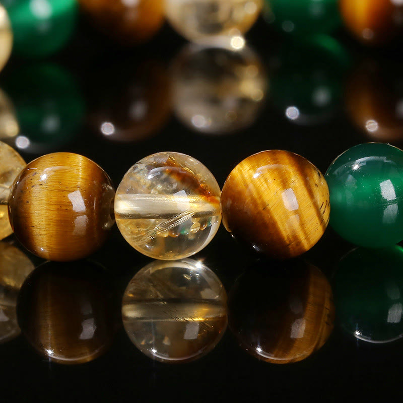 Bracelet de protection œil de tigre 8 mm agate verte citrine