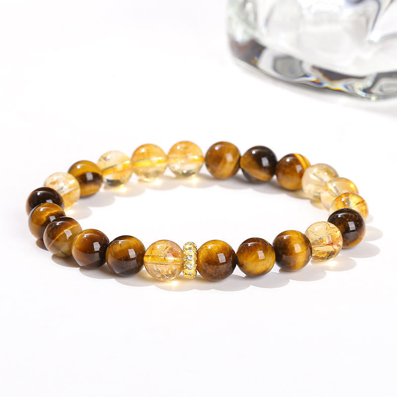 Bracelet de force en œil de tigre et citrine de 8 mm pour femme