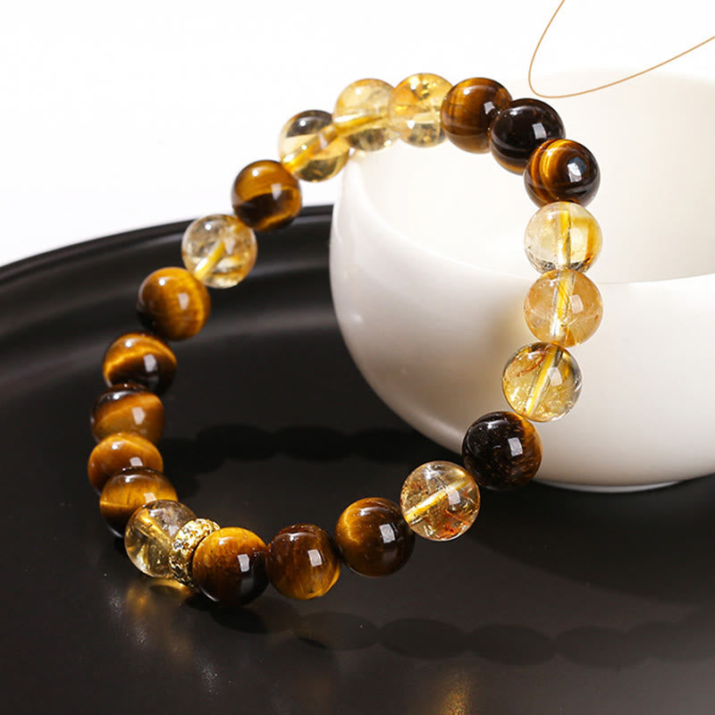 Bracelet de force en œil de tigre et citrine de 8 mm pour femme