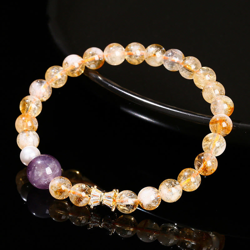 Bracelet de prospérité en citrine et améthyste de 6 mm pour femme