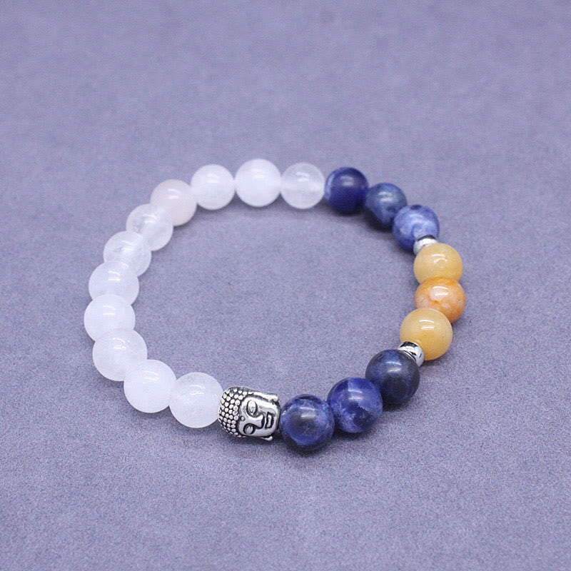 8mm Buddha Head Protection Bracelet with Mixed Gemstones
