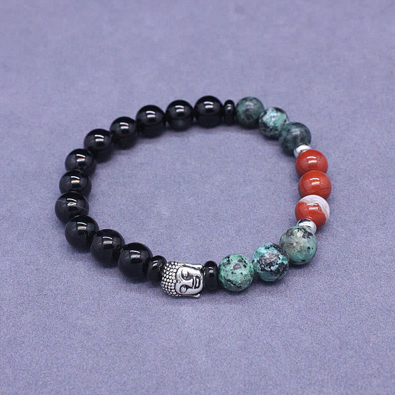 8mm Buddha Head Protection Bracelet with Mixed Gemstones