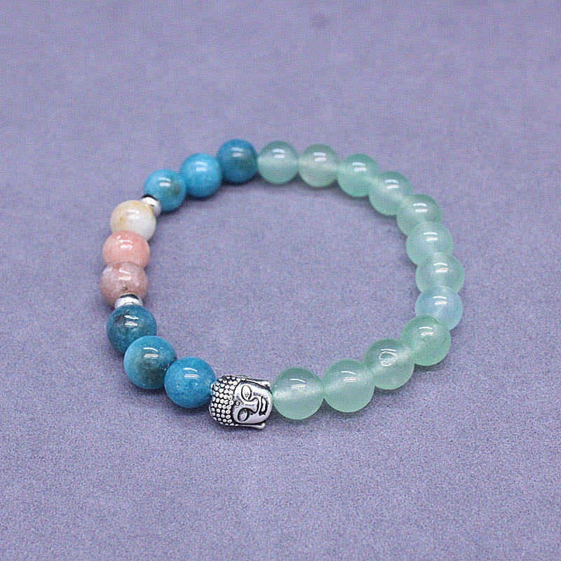8mm Buddha Head Protection Bracelet with Mixed Gemstones