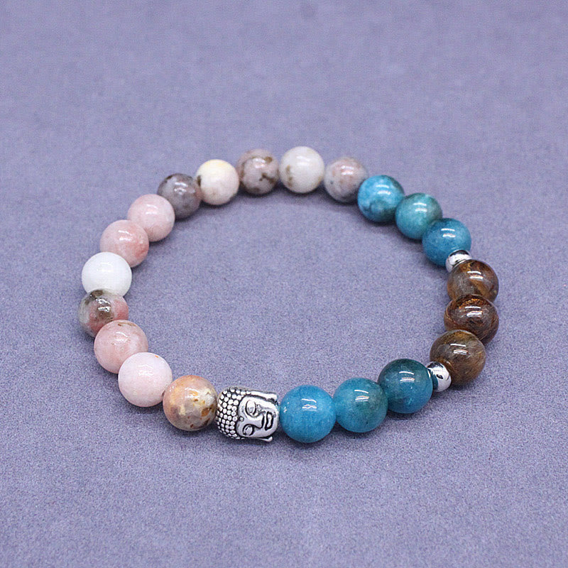 8mm Buddha Head Protection Bracelet with Mixed Gemstones