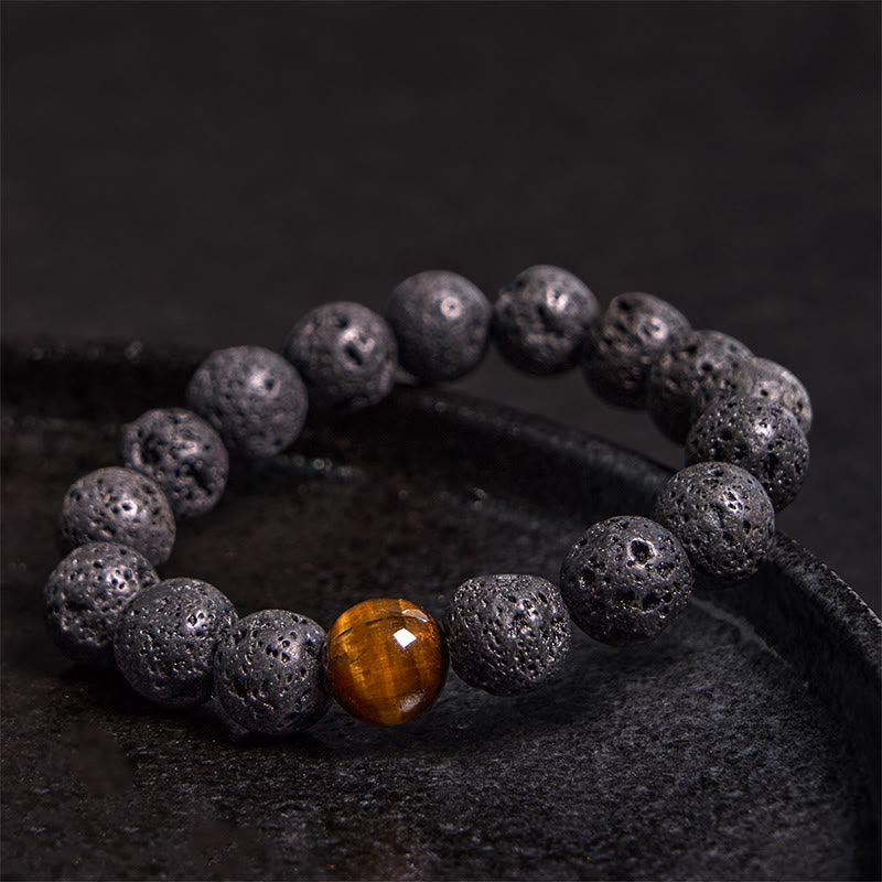 Bracelet de guérison de la paix en pierre de lave œil de tigre de 10 mm