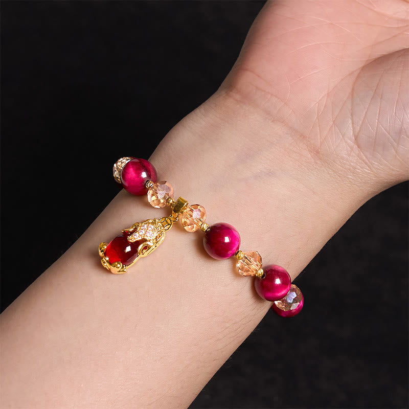 Bracelet de protection œil de tigre rouge avec breloque renard PiXiu