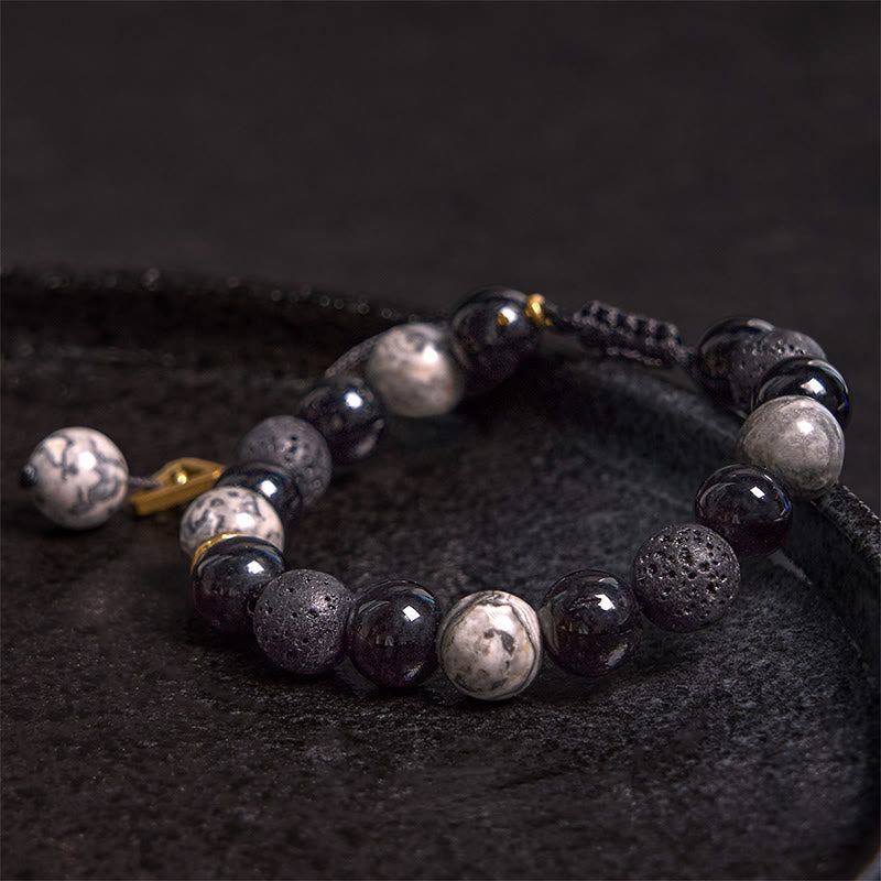 Bracelet Yin Yang en obsidienne noire et pierre de lave pour la force