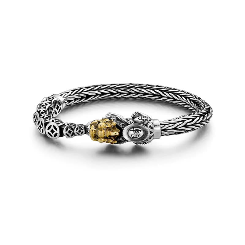 925 Sterling Silver PiXiu Wealth Bracelet with Copper Coins 19cm