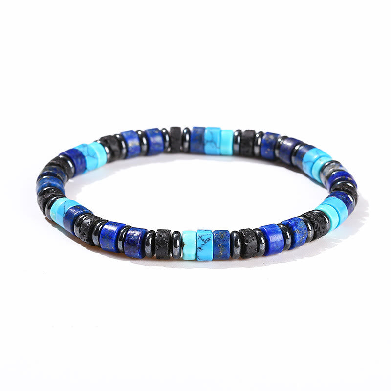 Bracelet spirituel en hématite turquoise et pierre de lave de 6 mm