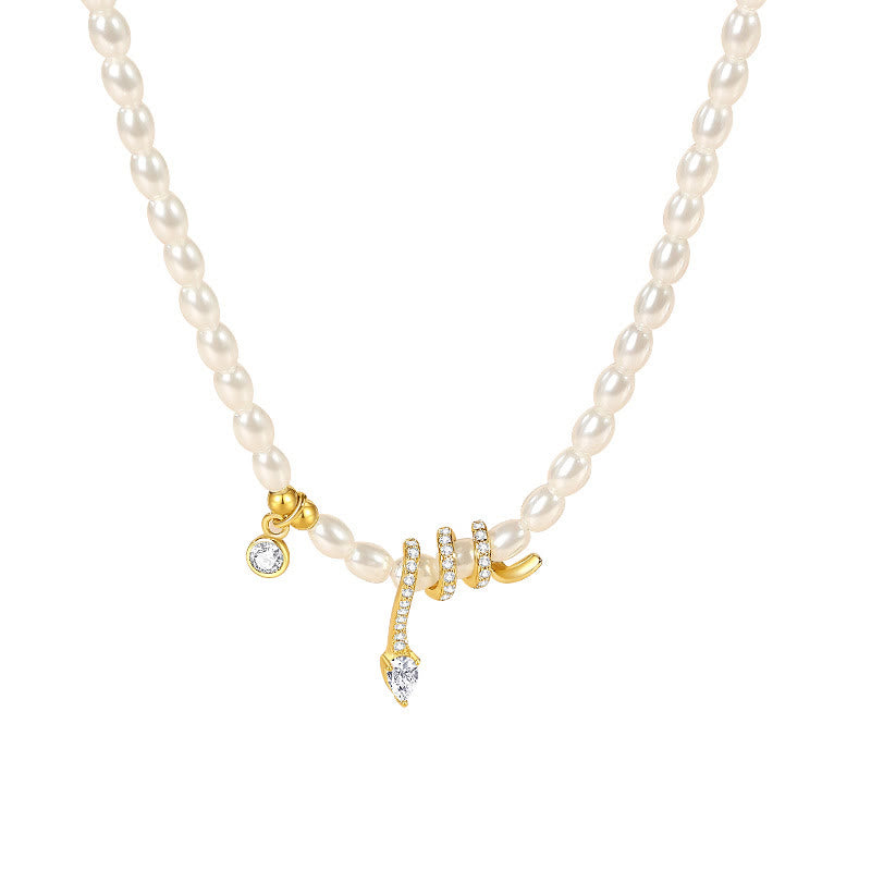 Collier et bracelet en argent sterling 925 avec perles Année du serpent