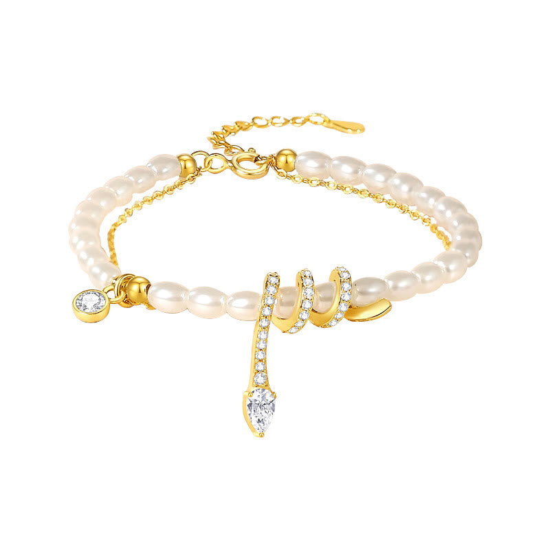 Collier et bracelet en argent sterling 925 avec perles Année du serpent