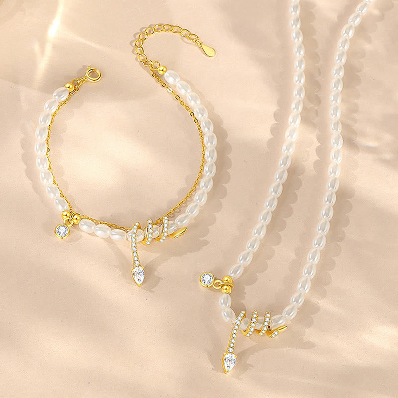 Collier et bracelet en argent sterling 925 avec perles Année du serpent