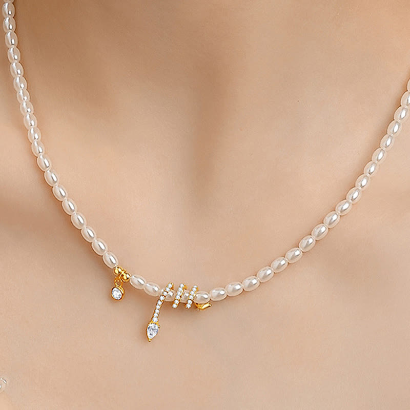 Collier et bracelet en argent sterling 925 avec perles Année du serpent